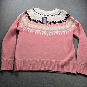 Beauty Depot Women Pink White Aztec Knit Sweater Crew Neck Small NWT